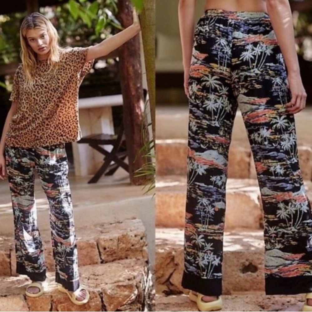 Free People Intimates Tropical Blue Lagoon Wide-Leg Pants Small - Picture 2 of 8